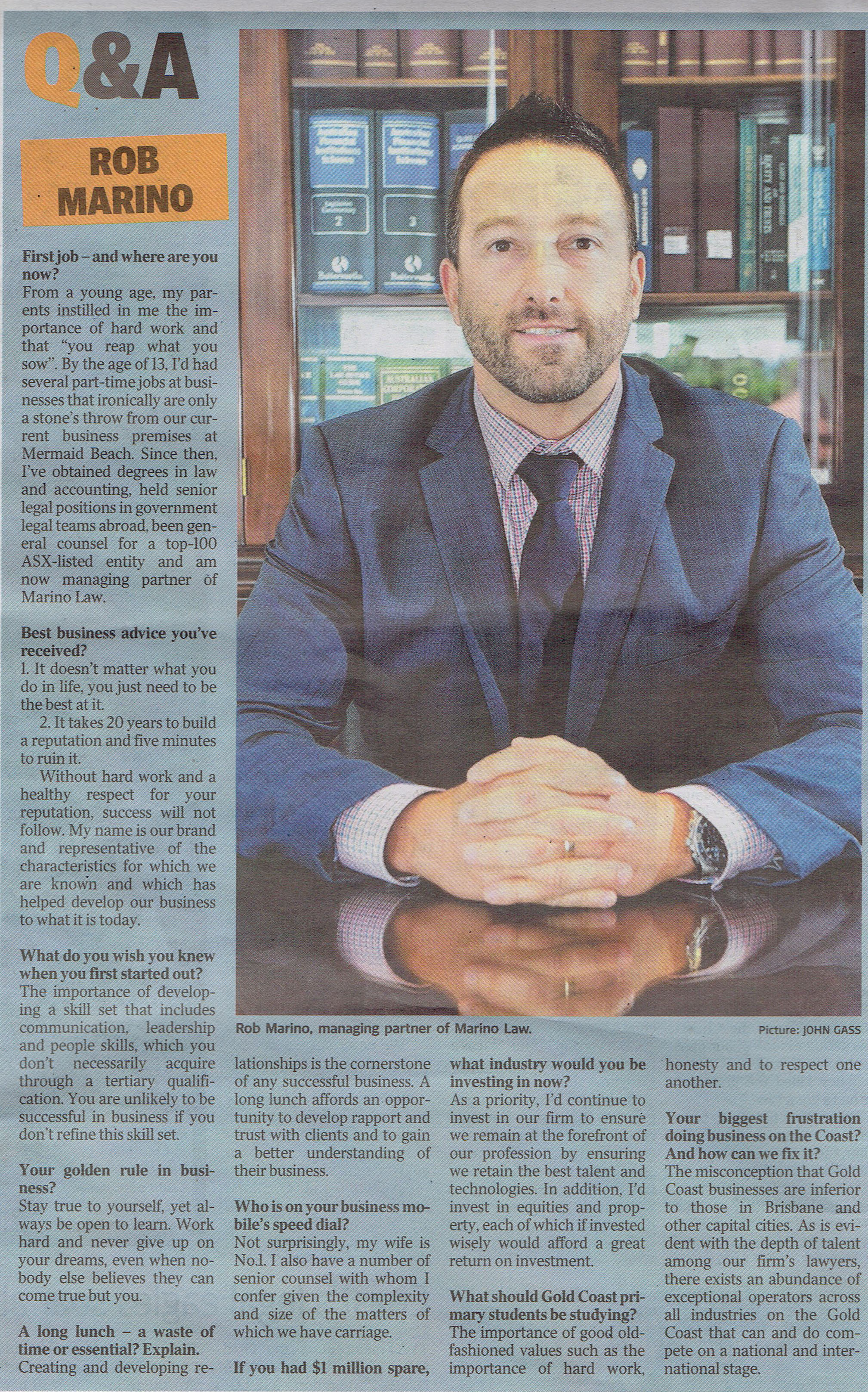 Featured in the Gold Coast Bulletin business section 14 November 2016, p19